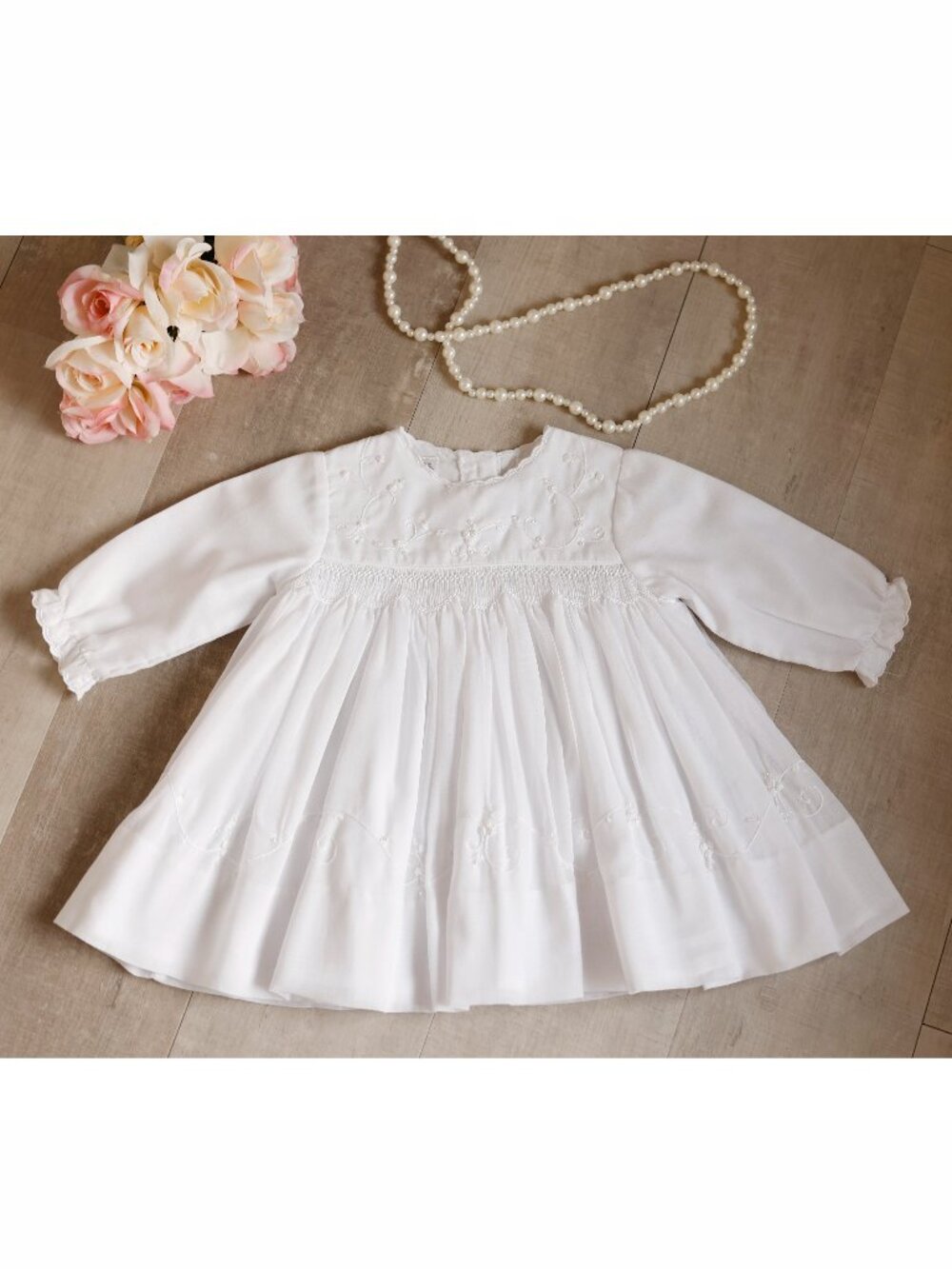 White Smocked Dress Pearls Sarah Louise 6 Months Special Occasion NWT